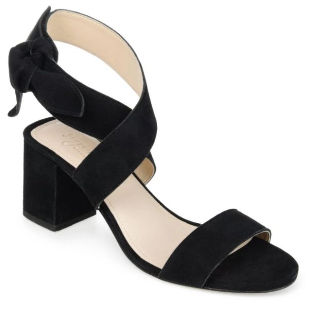 Journee Collection Women's Suede Hether Strappy Block Heels Black Size 7.5 NWB